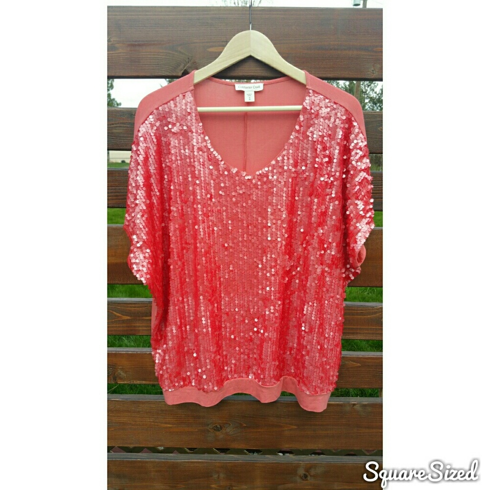 Coldwater Creek Sequin Salmon Pink Top Size 1X